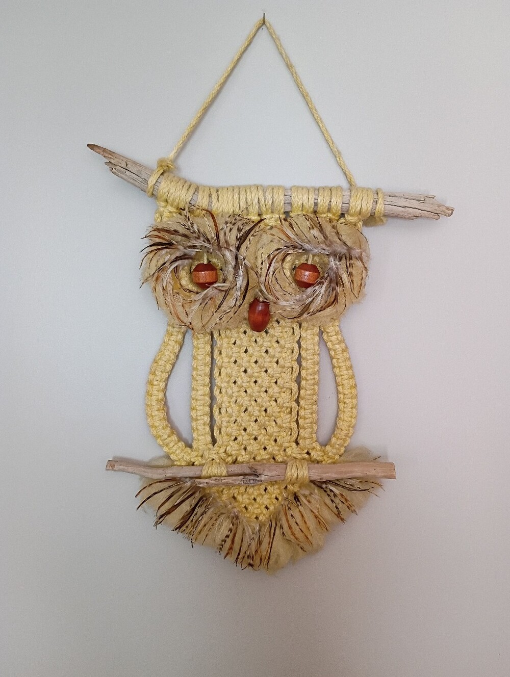 Vintage 70s Macrame Owl Wall Hanging Beautiful Handmade